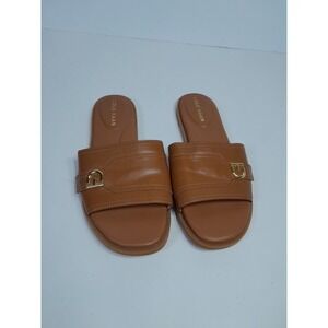 Cole Haan Women 6.5 B Charlotte Slide Sandal Brown Gold Accent